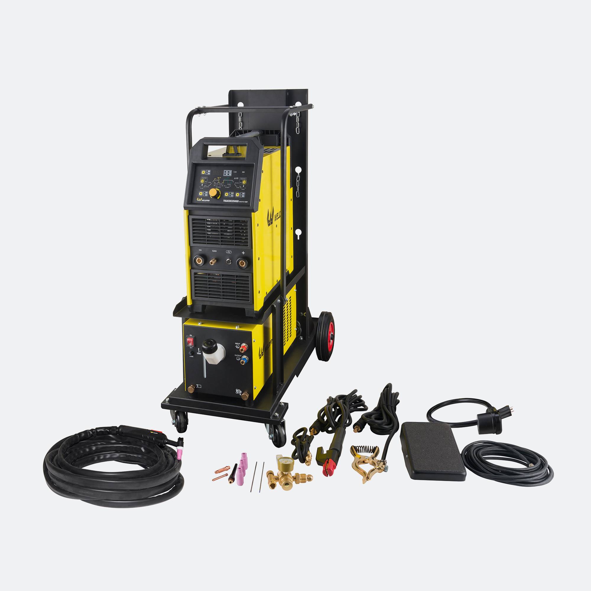 TIGACDC250GD with Cart, Cooler, and TIG20 TIG Torch - Complete Package